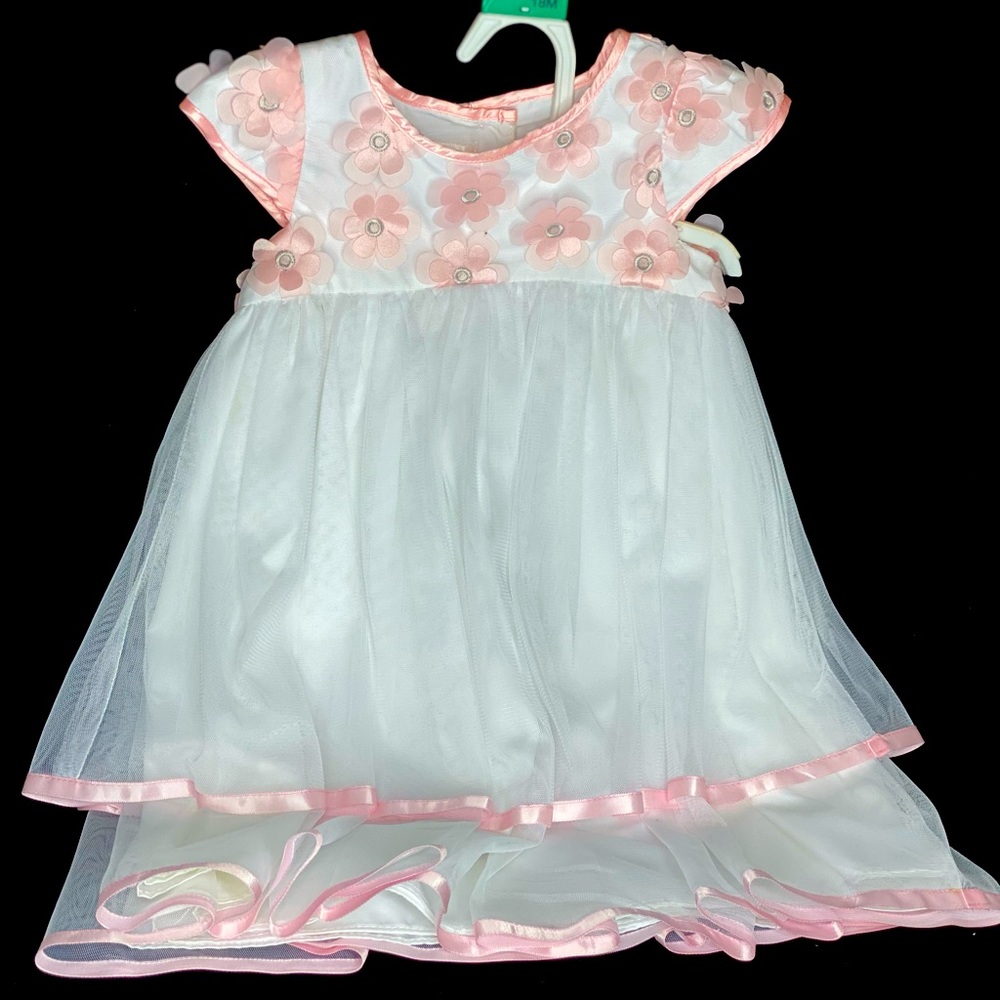 Toddler dress, white and pink, 18 months